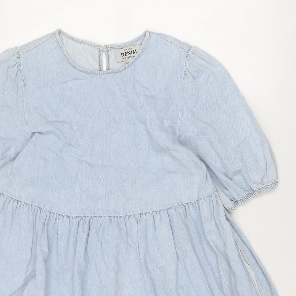 New Look Womens Blue Cotton A-Line Size 10 Round Neck Button