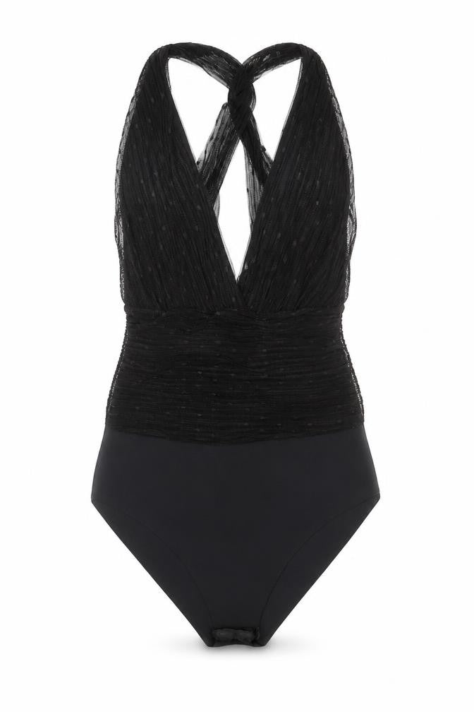 Zara Womens Black Polyester Bodysuit One-Piece Size S Snap