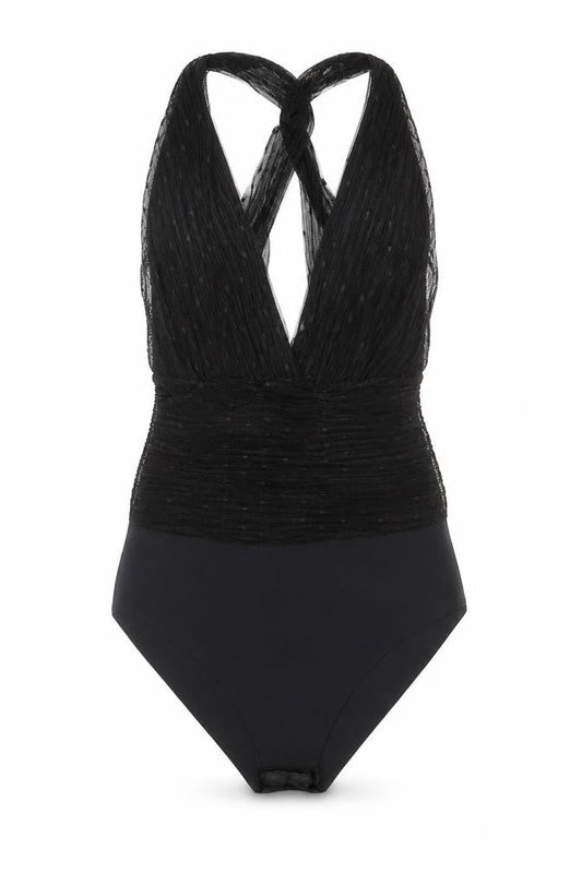 Zara Womens Black Polyester Bodysuit One-Piece Size S Snap
