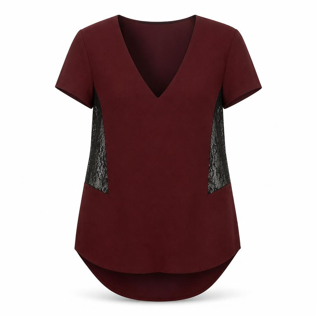 Zara Womens Red Polyester Basic Blouse Size S V-Neck - Lace Insert