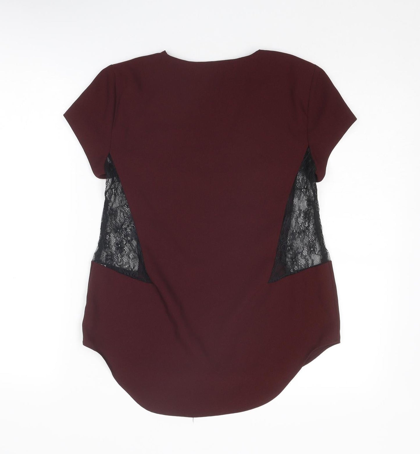 Zara Womens Red Polyester Basic Blouse Size S V-Neck - Lace Insert