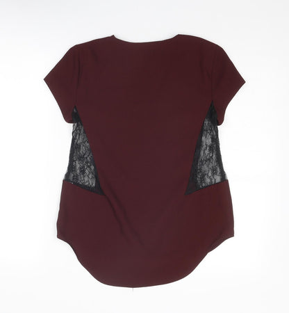 Zara Womens Red Polyester Basic Blouse Size S V-Neck - Lace Insert