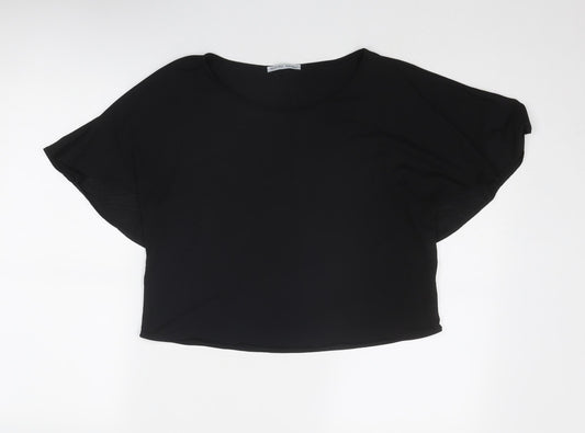 Zara Womens Black Polyester Basic Blouse Size S Boat Neck - Batwing Sleeves