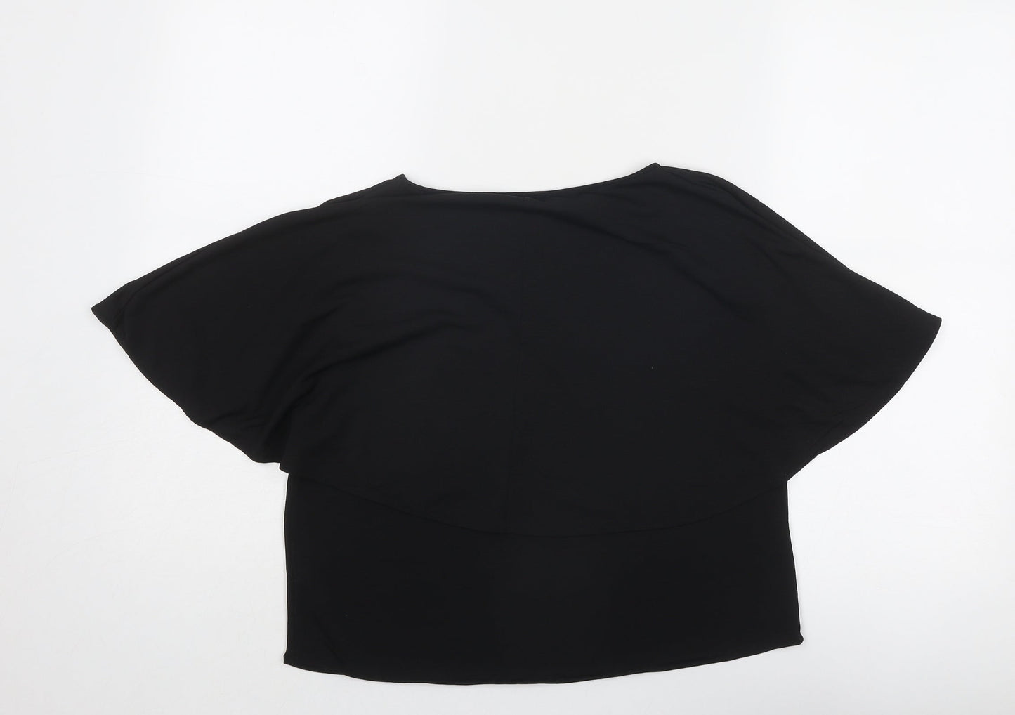 Zara Womens Black Polyester Basic Blouse Size S Boat Neck - Batwing Sleeves