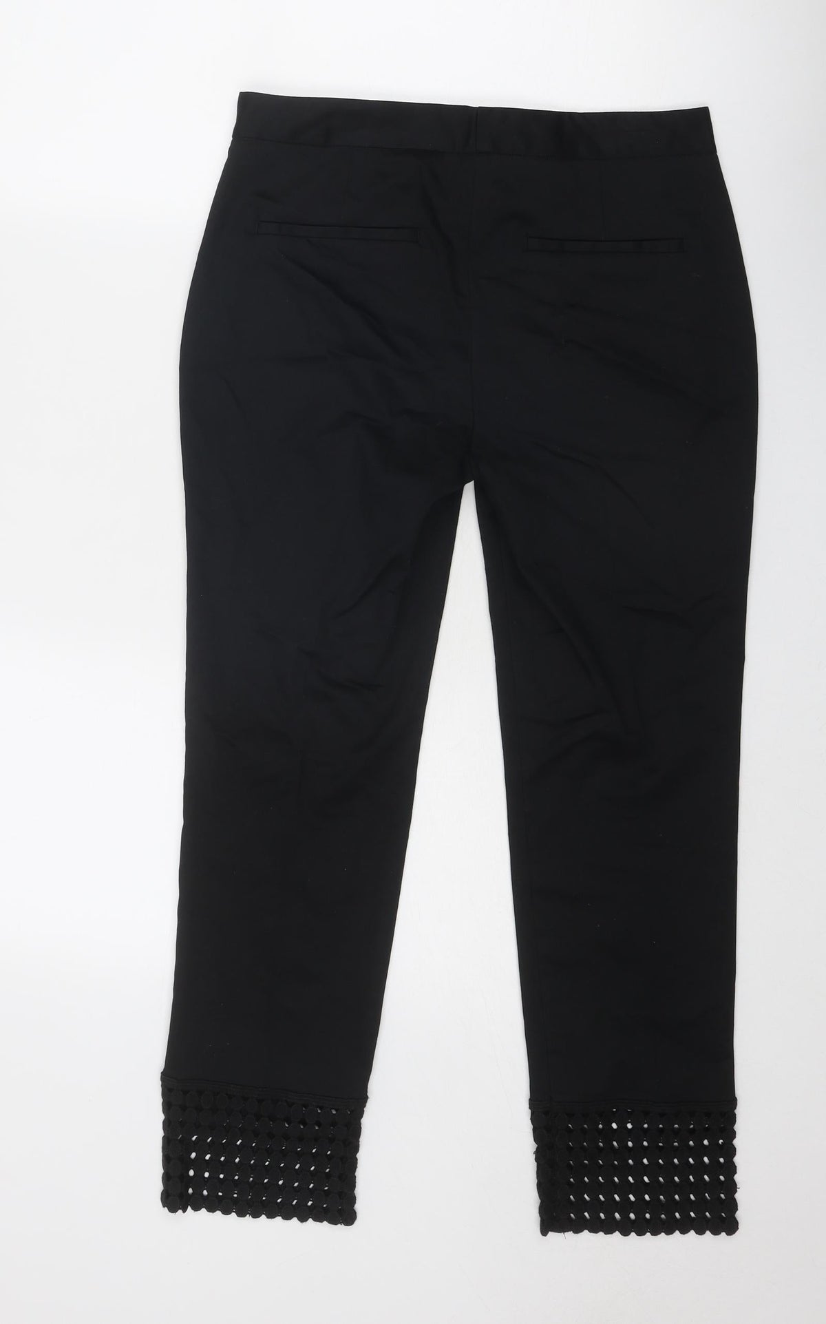 Zara Womens Black Cotton Trousers Size S Regular Zip - Hem Detail