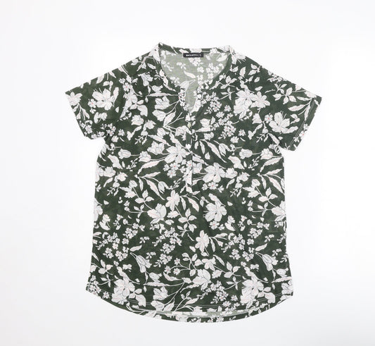 Encuentro Womens Green Floral Polyester Basic Blouse Size S V-Neck