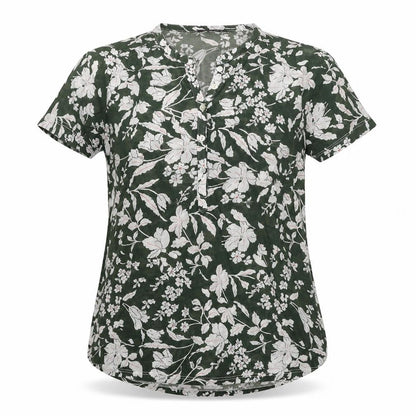 Encuentro Womens Green Floral Polyester Basic Blouse Size S V-Neck