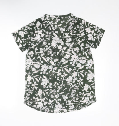Encuentro Womens Green Floral Polyester Basic Blouse Size S V-Neck