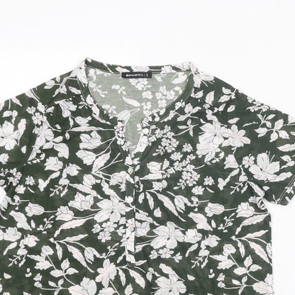 Encuentro Womens Green Floral Polyester Basic Blouse Size S V-Neck