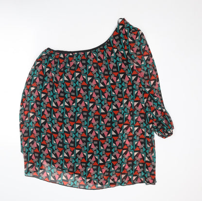 Additional front view of Be Beau women’s multicoloured geometric polyester basic blouse, size UK 14, one shoulder