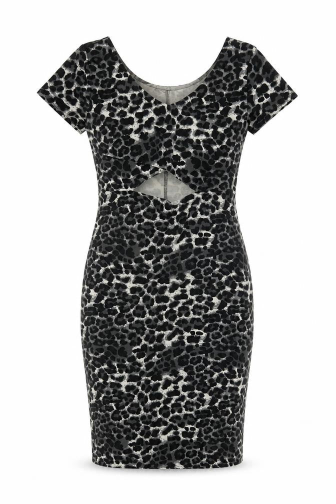 FOREVER 21 Womens Grey Animal Print Polyester Bodycon Size M V-Neck Pullover - Leopard pattern