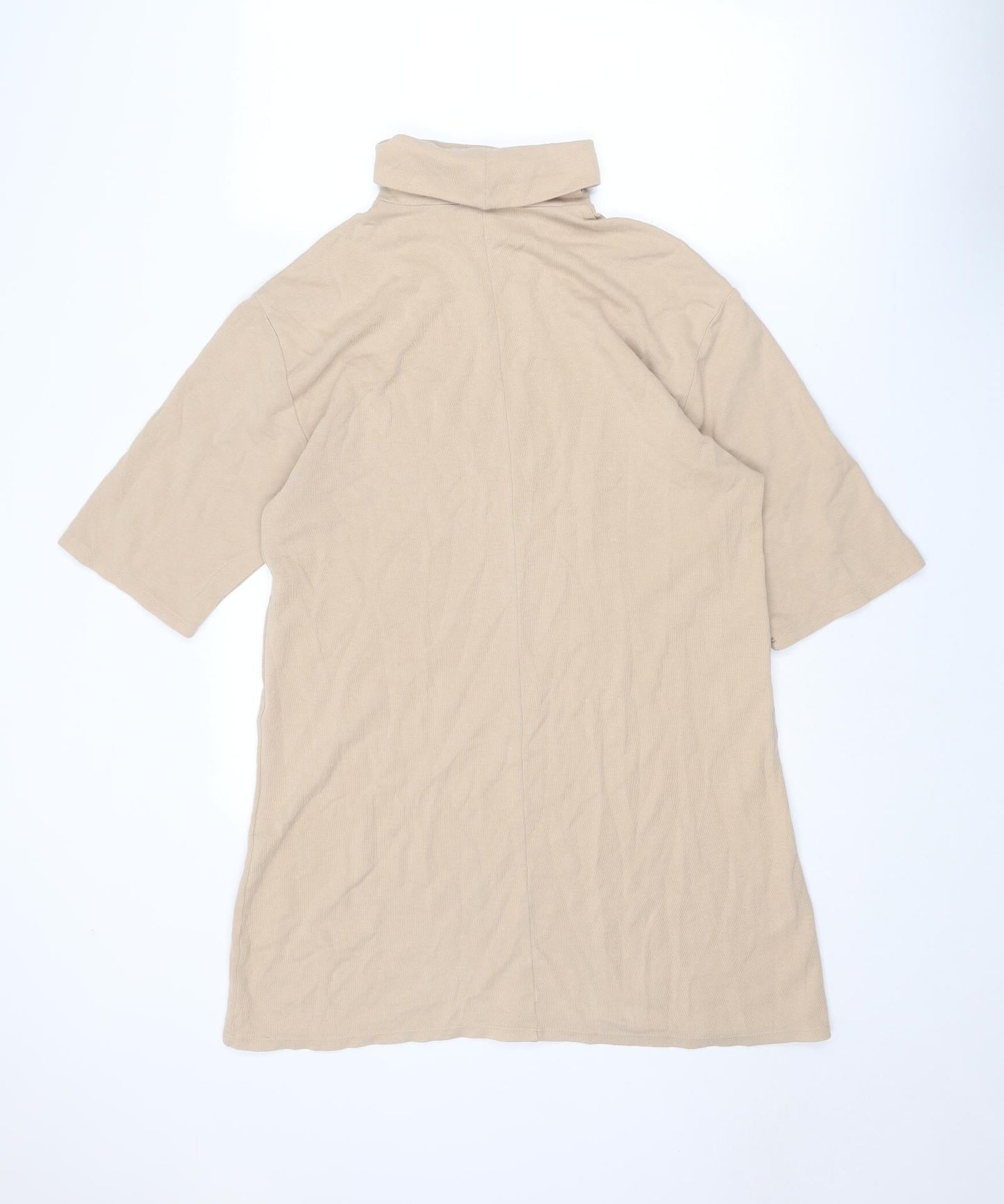 Zara Womens Beige Cotton Jumper Dress Size M Roll Neck Pullover