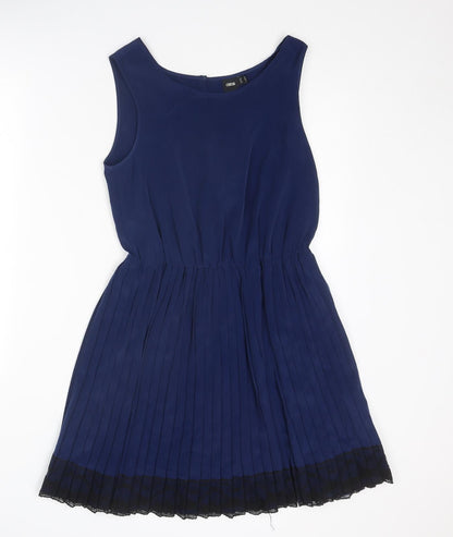 Additional front view of ASOS women’s blue colourblock polyester fit & flare, size UK 10, round neck button