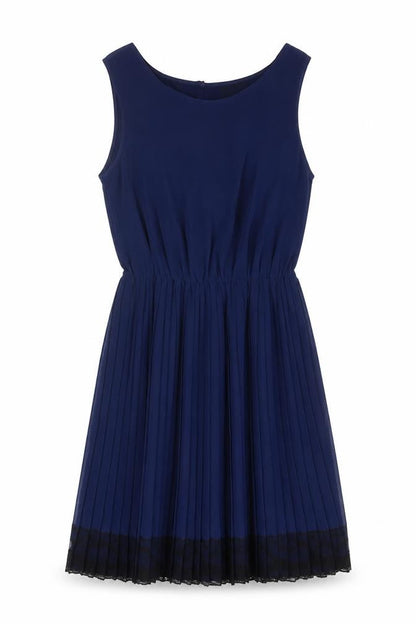 Front view of ASOS women’s blue colourblock polyester fit & flare, size UK 10, round neck button