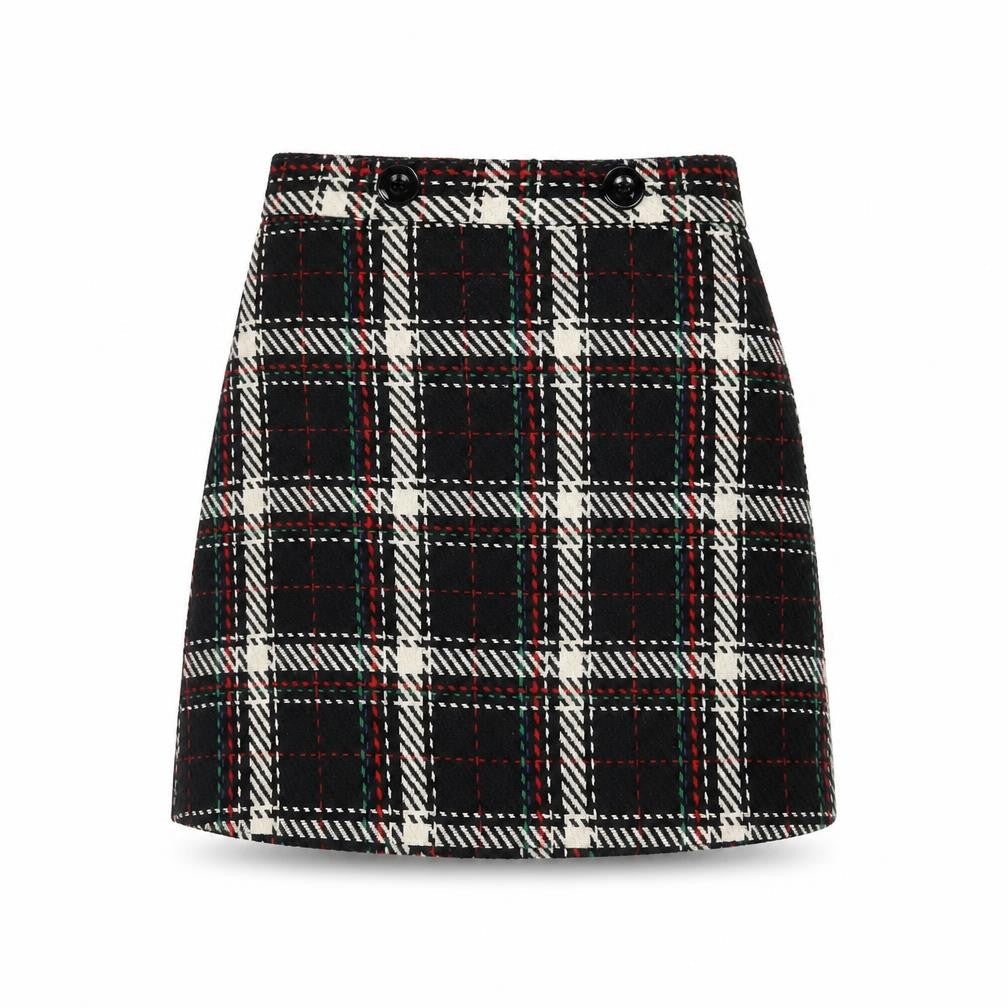Warehouse Womens Black Plaid Polyester A-Line Skirt Size 10 Zip