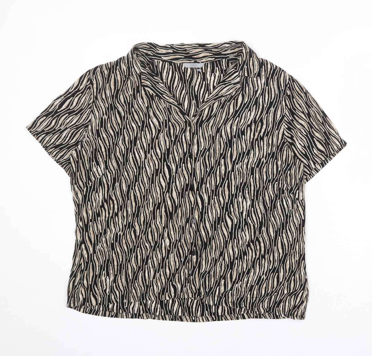 Marks and Spencer Womens Black Geometric Viscose Basic Button-Up Size 20 Collared