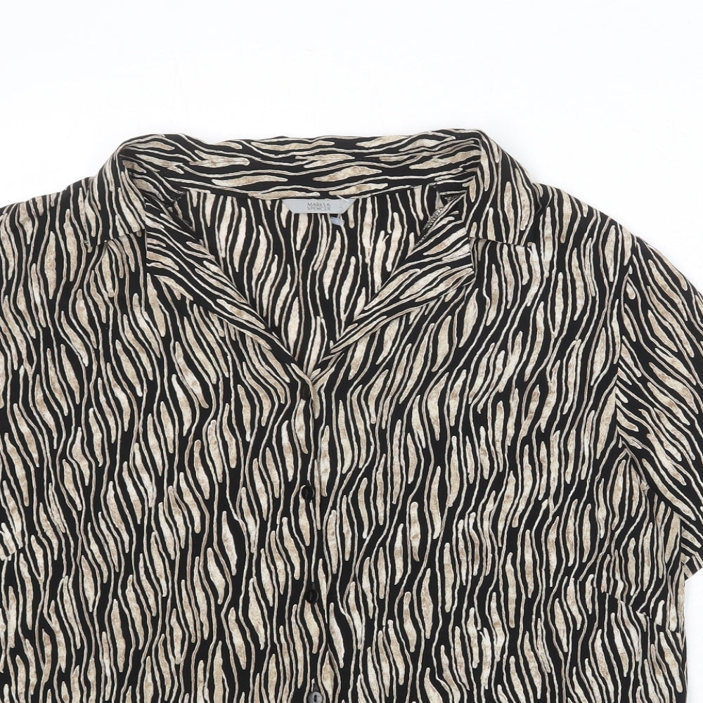 Marks and Spencer Womens Black Geometric Viscose Basic Button-Up Size 20 Collared