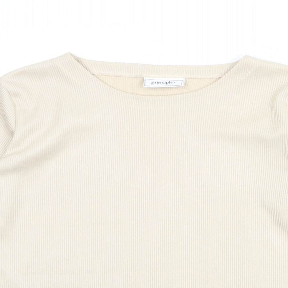 Principles Womens Beige Polyester Basic T-Shirt Size 14 Round Neck