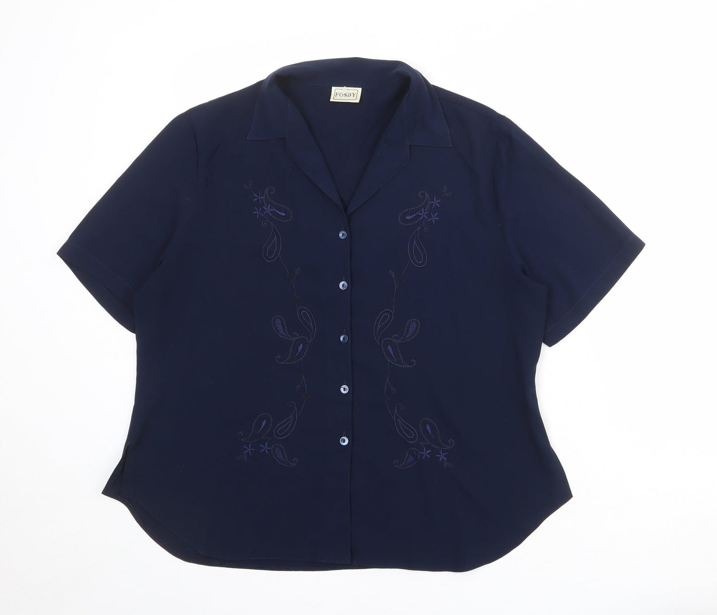 Fosby Womens Blue Polyester Basic Button-Up Size 16 Collared