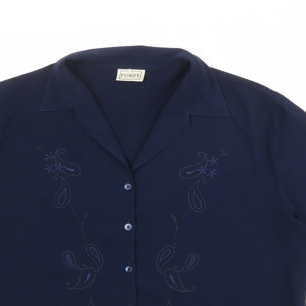 Fosby Womens Blue Polyester Basic Button-Up Size 16 Collared