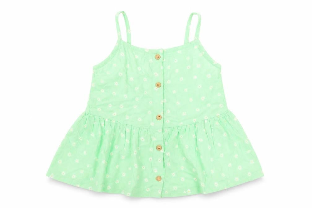H&M Girls Green Floral Polyester Camisole Tank Size 8-9 Years Square Neck Button