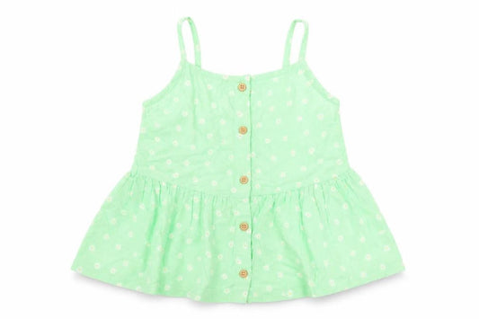H&M Girls Green Floral Polyester Camisole Tank Size 8-9 Years Square Neck Button
