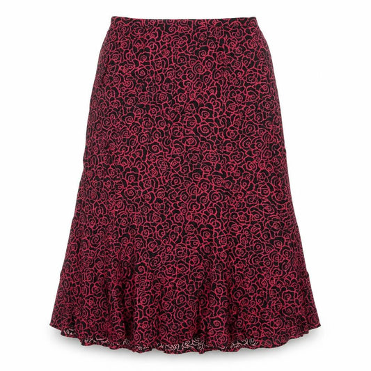 ELVI Womens Black Floral Viscose Swing Skirt Size 14 Zip