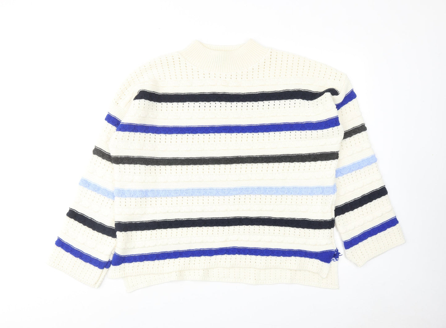 Dorothy Perkins Womens Ivory Mock Neck Striped Acrylic Pullover Jumper Size L