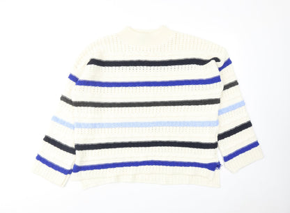 Dorothy Perkins Womens Ivory Mock Neck Striped Acrylic Pullover Jumper Size L