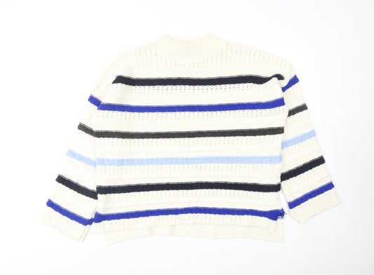Dorothy Perkins Womens Ivory Mock Neck Striped Acrylic Pullover Jumper Size L