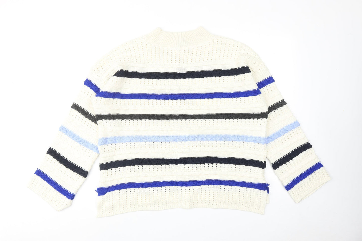 Dorothy Perkins Womens Ivory Mock Neck Striped Acrylic Pullover Jumper Size L
