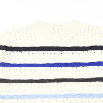 Dorothy Perkins Womens Ivory Mock Neck Striped Acrylic Pullover Jumper Size L