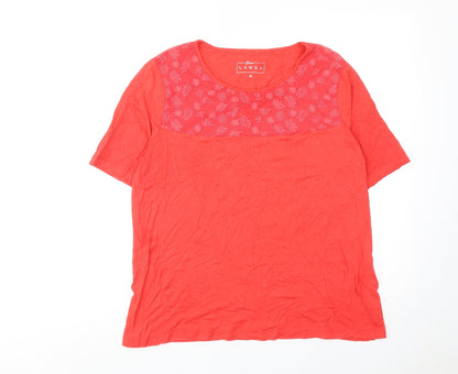 Additional front view of Canda women’s pink viscose basic t-shirt, size M, round neck