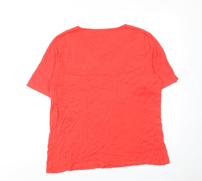 Back view of Canda women’s pink viscose basic t-shirt, size M, round neck