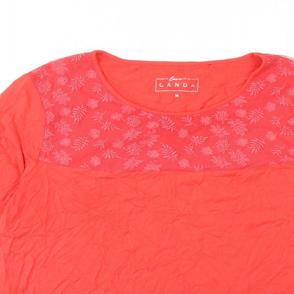 Close-up detail of Canda women’s pink viscose basic t-shirt, size M, round neck
