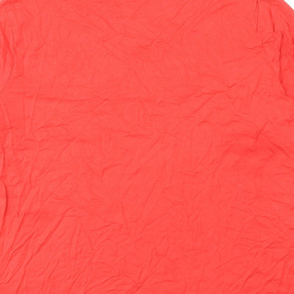 Brand and care label for Canda women’s pink viscose basic t-shirt, size M, round neck
