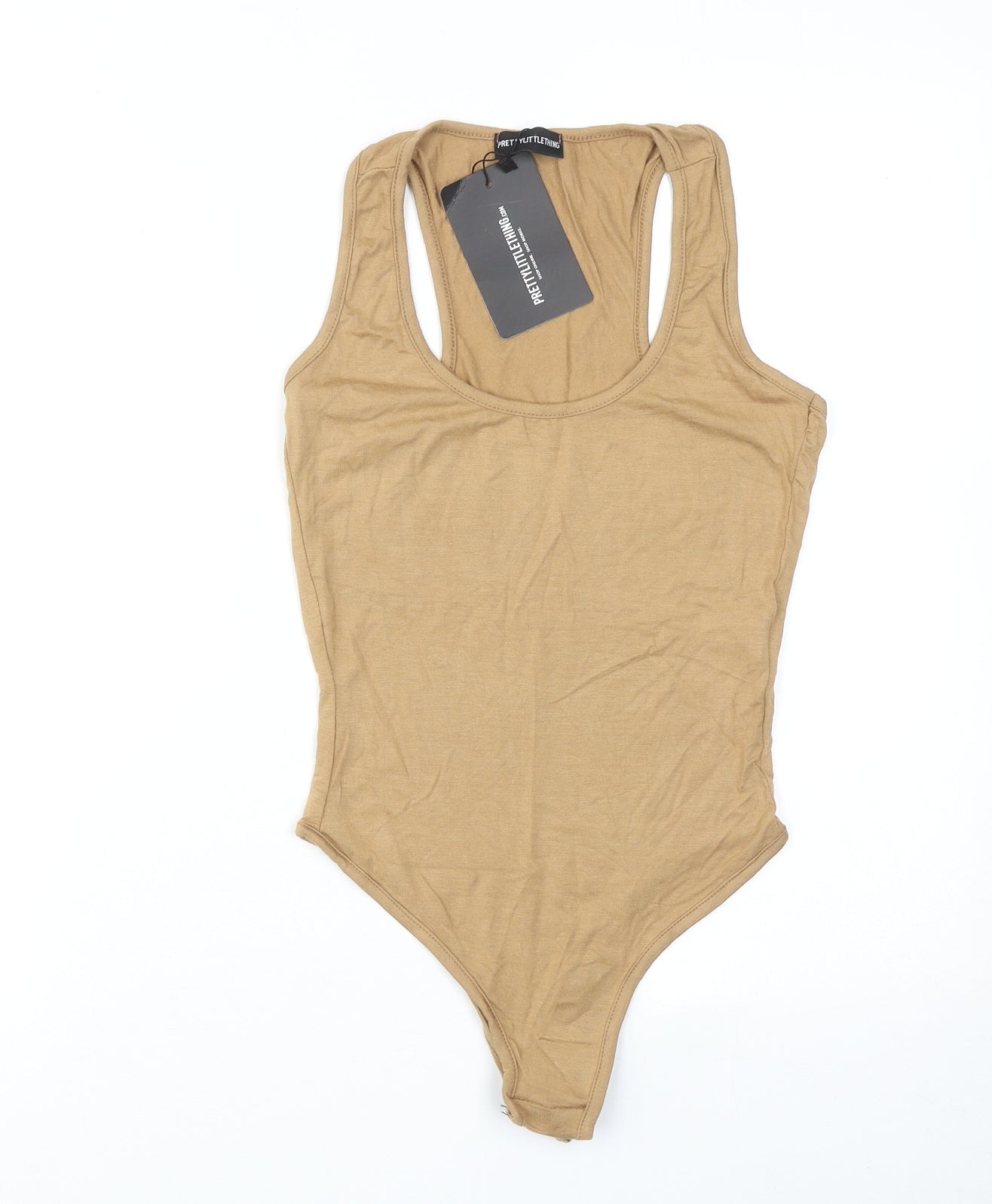 PRETTYLITTLETHING Womens Brown Viscose Bodysuit One-Piece Size 6 Snap