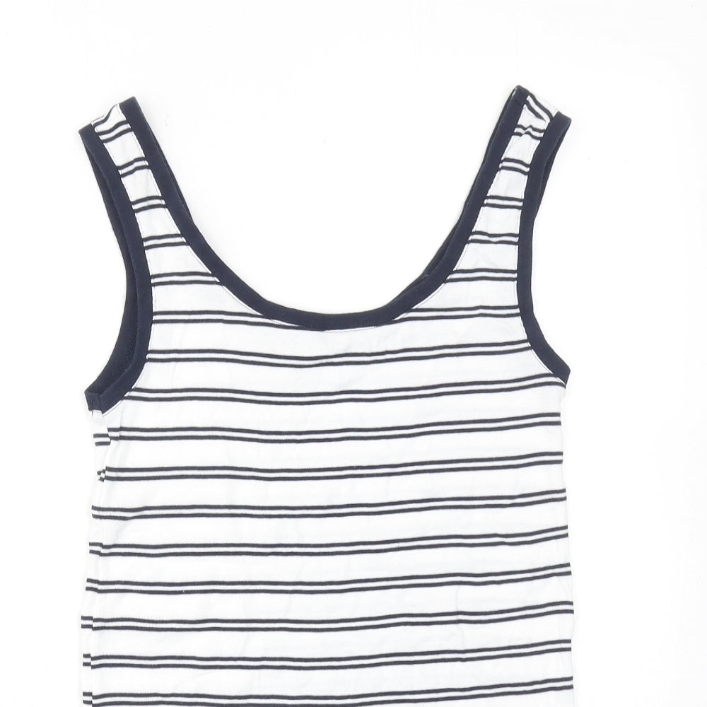 Marks and Spencer Womens White Striped Cotton Basic Tank Size 8 Round Neck