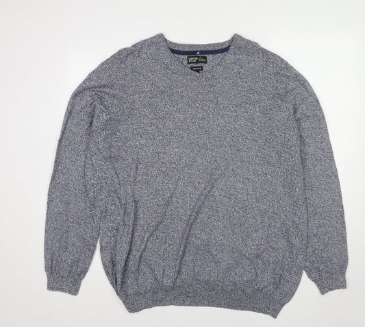 Sandstone & Co. Womens Blue V-Neck Cotton Pullover Jumper Size XL