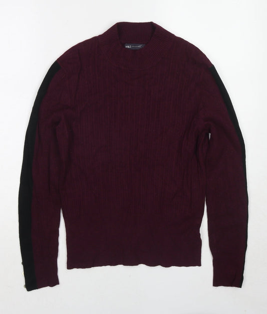 Marks and Spencer Womens Purple Round Neck Viscose Pullover Jumper Size 14