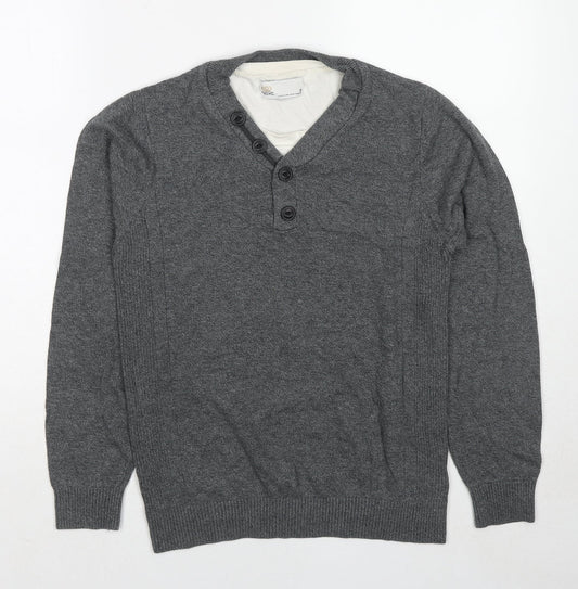 NEXT Womens Grey V-Neck Cotton Pullover Jumper Size S