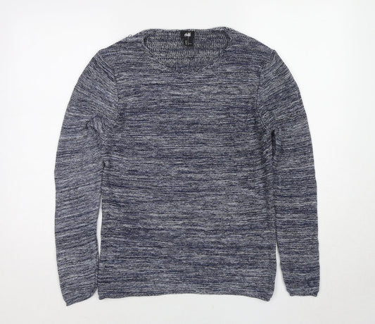 H&M Womens Blue Round Neck Cotton Pullover Jumper Size M