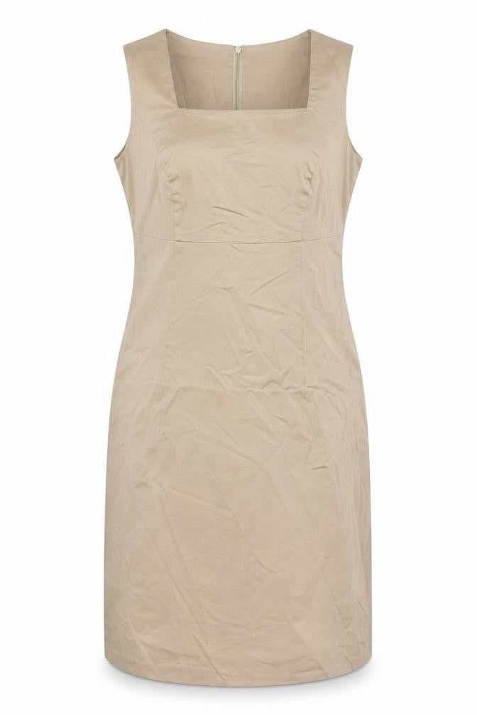 bonprix Womens Beige Cotton Shift Size 10 Square Neck Zip