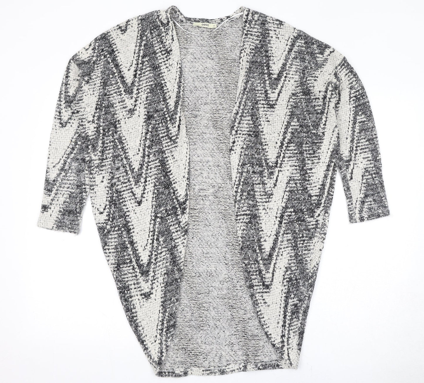 Oasis Womens Black V-Neck Geometric Polyamide Cardigan Jumper Size XS