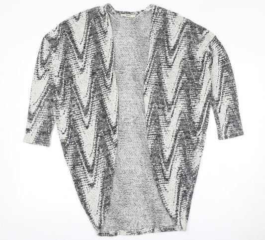 Oasis Womens Black V-Neck Geometric Polyamide Cardigan Jumper Size XS
