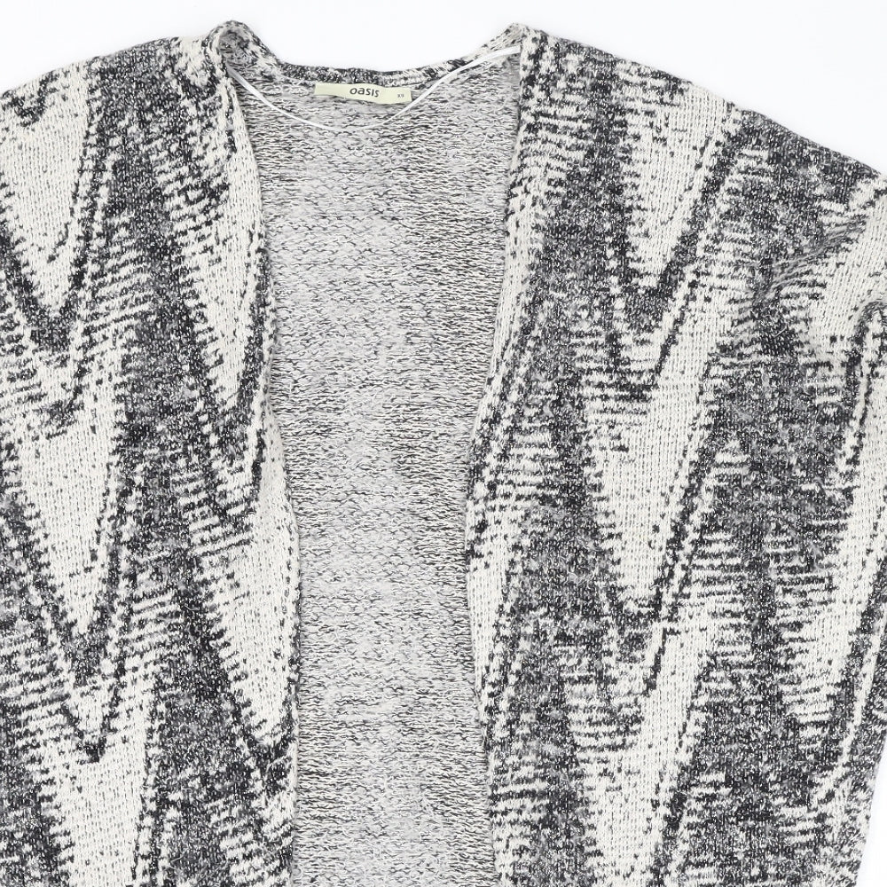 Oasis Womens Black V-Neck Geometric Polyamide Cardigan Jumper Size XS