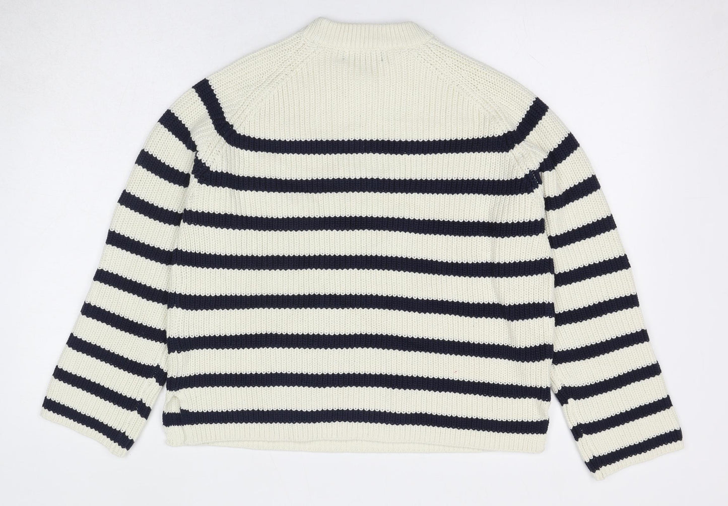 Marks and Spencer Womens Ivory Round Neck Striped Cotton Pullover Jumper Size M