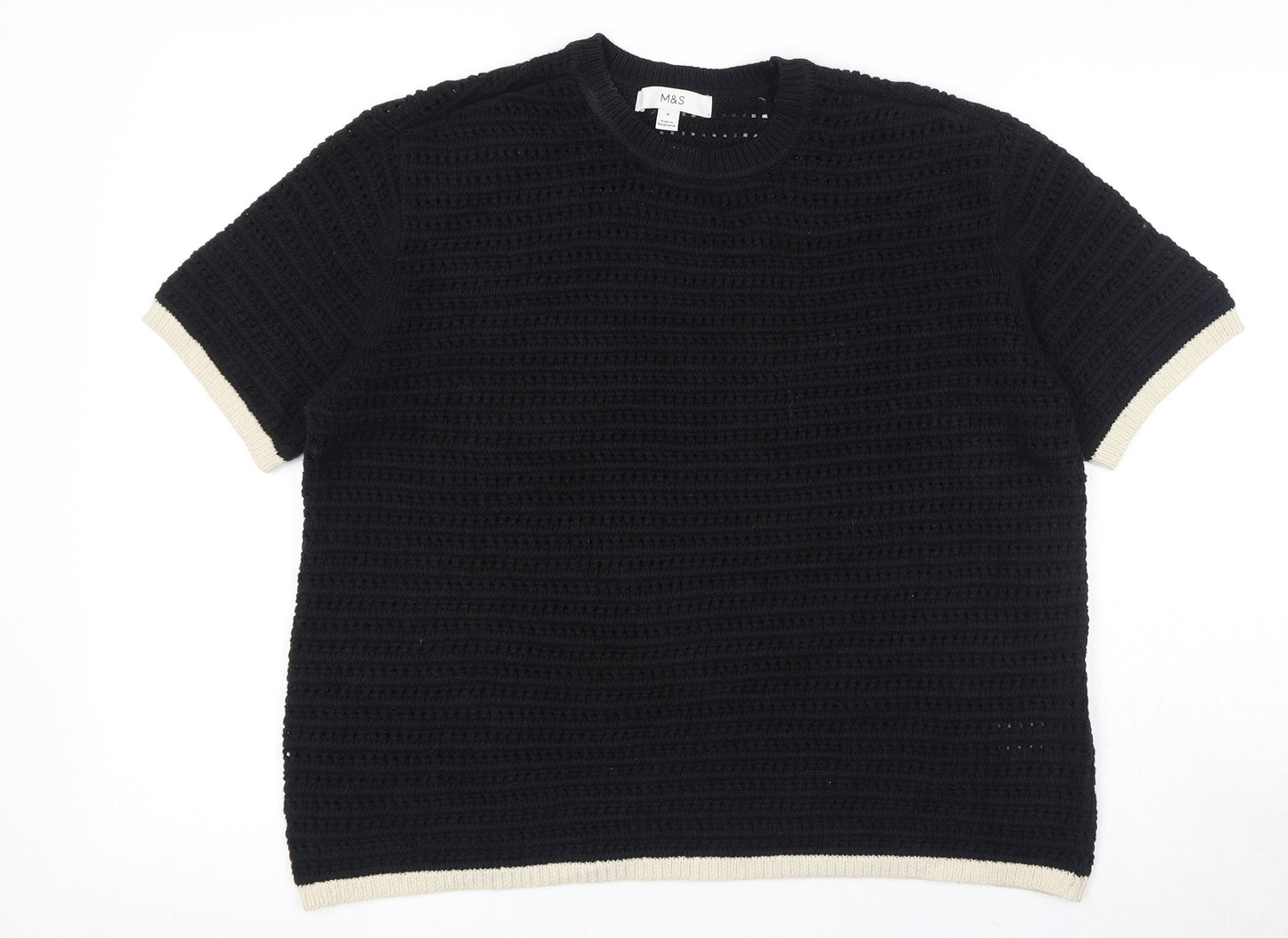 Marks and Spencer Womens Black Cotton Basic T-Shirt Size M Round Neck