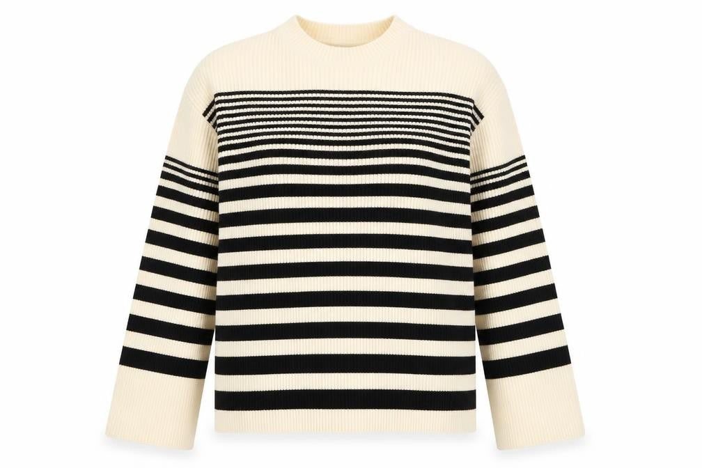 Marks & Spencer Womens Black Crew Neck Striped Polyester Pullover Jumper Size M