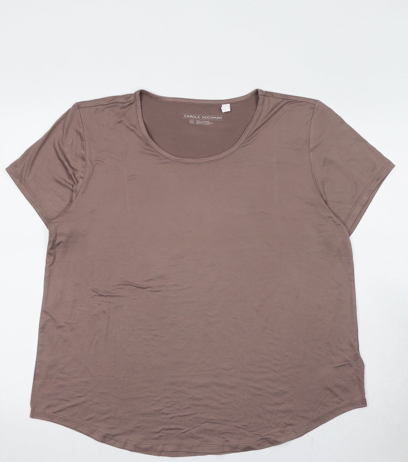 Carole Hochman Womens Brown Polyester Basic T-Shirt Size XL Round Neck
